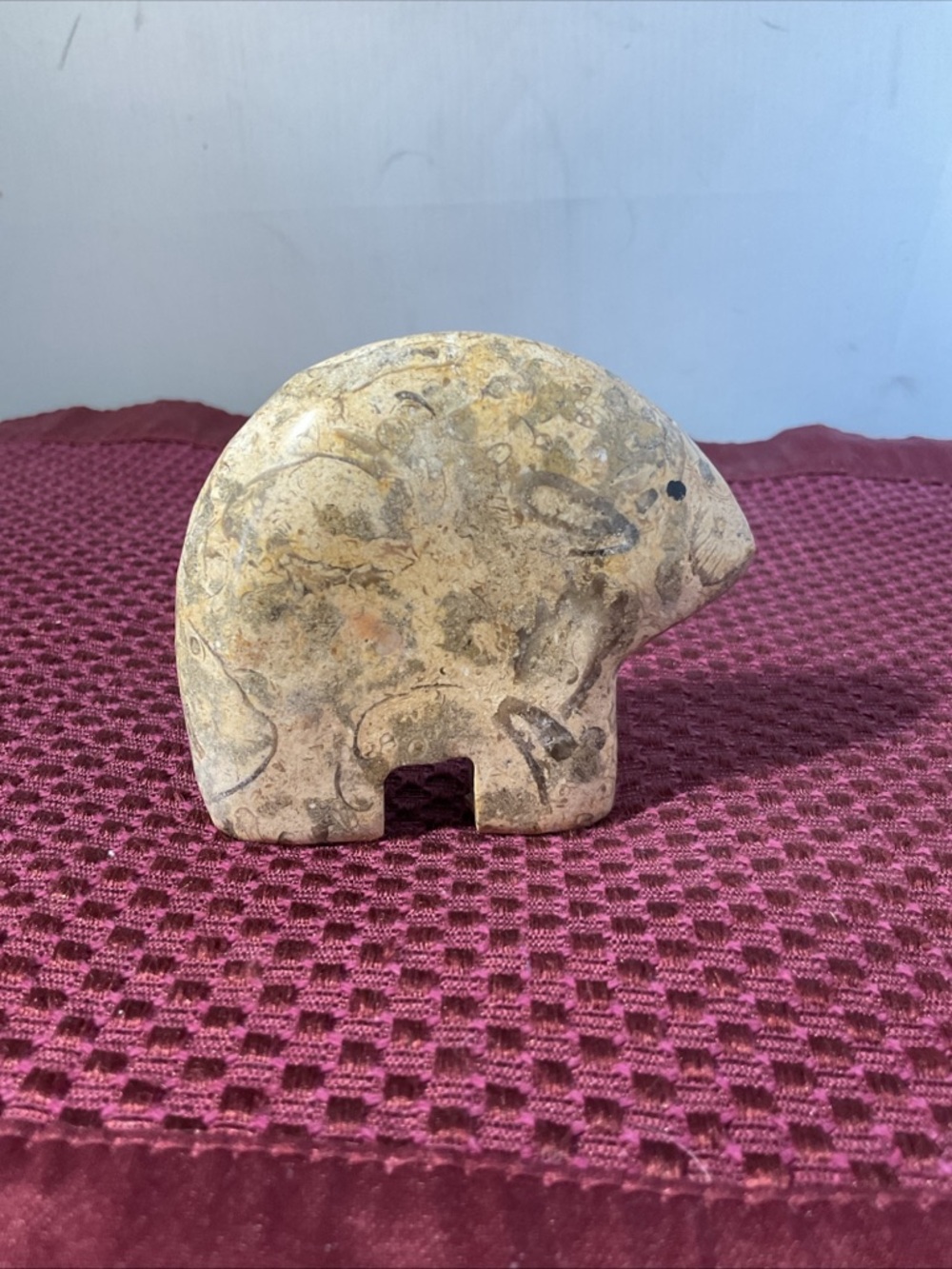 Hand carved fossil stone Bear fetish polished